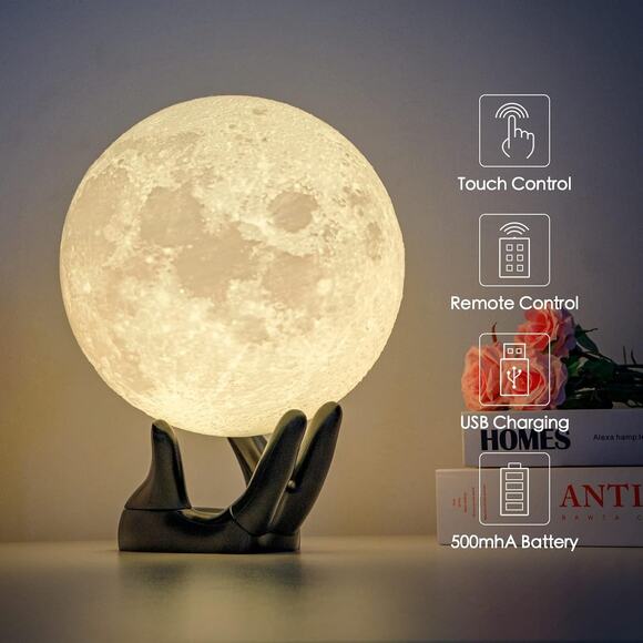 Novelty 3D Luminescent Moon Tabletop Nightlight Lamp - Picture 2 of 11